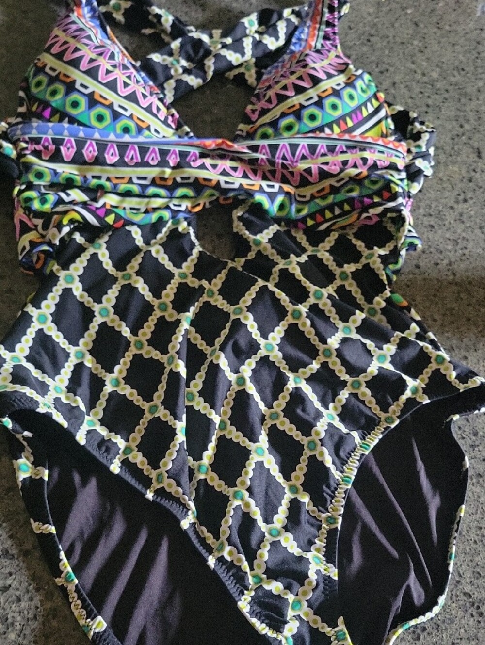 Trina Turk Black Multi-Color Patterned One-Piece Swimsuit - Picture 10 of 11